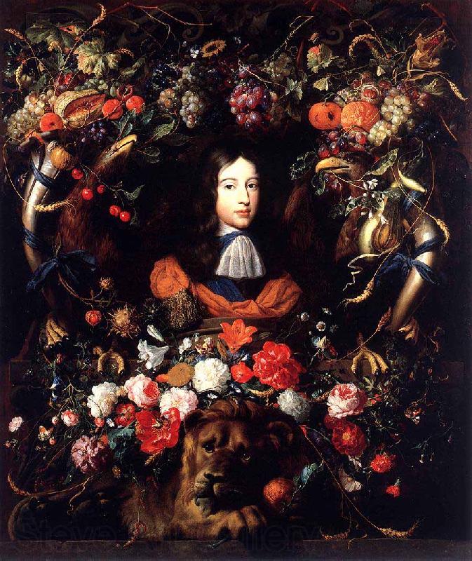 Jan Davidsz. de Heem Garland of Flowers and Fruit with the Portrait of Prince William III of Orange France oil painting art